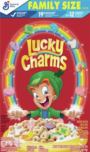 Image of Lucky Charms Gluten Free Cereal with Marshmallows, Limited Edition Jumbo Rainbows, Kids Breakfast Cereal, Made with Whole Grain, Family Size, 18.6 oz (Pack of 7)
