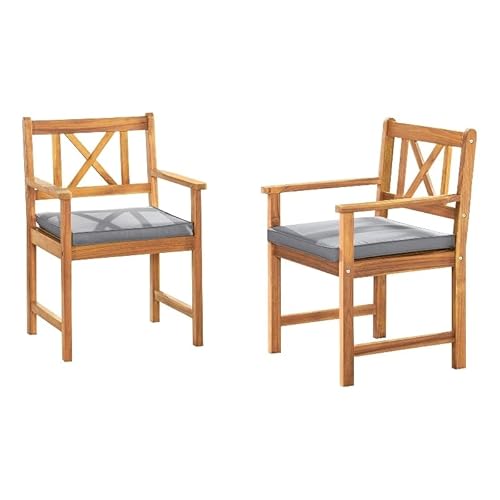Manchester Acacia Wood Outdoor Dining Chair With Cushion Set Of 2 24"W X 24"D X 35"H Includes 2 Chairs & 2 Seat Cushions Crafted Weather Resistant Acacia Hardwood 20"W X 20"D X 19"H Lounge & Relax #TOP4