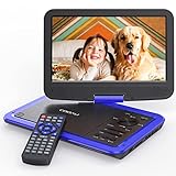 COOAU 12.5' Portable DVD Player with 10.5'' High-Brightness Swivel Screen, Supports All Region, AV-in/AV-out/SD/USB/CD/DVD, 5-Hours Rechargeable Battery, Remote Controller (Blue)