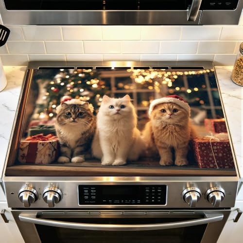 Image of Christmas Cat Stove Top Cover, Electric Glass Cooktop, 28x20 in
