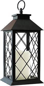 Bright Zeal BZX 14" Tall Black Vintage Candle Lantern LED Flickering Flameless Candles Timer (Batteries Included)- Indoor Outdoor Hanging Lights- Candle Lanterns Decorative - Candles & Holders