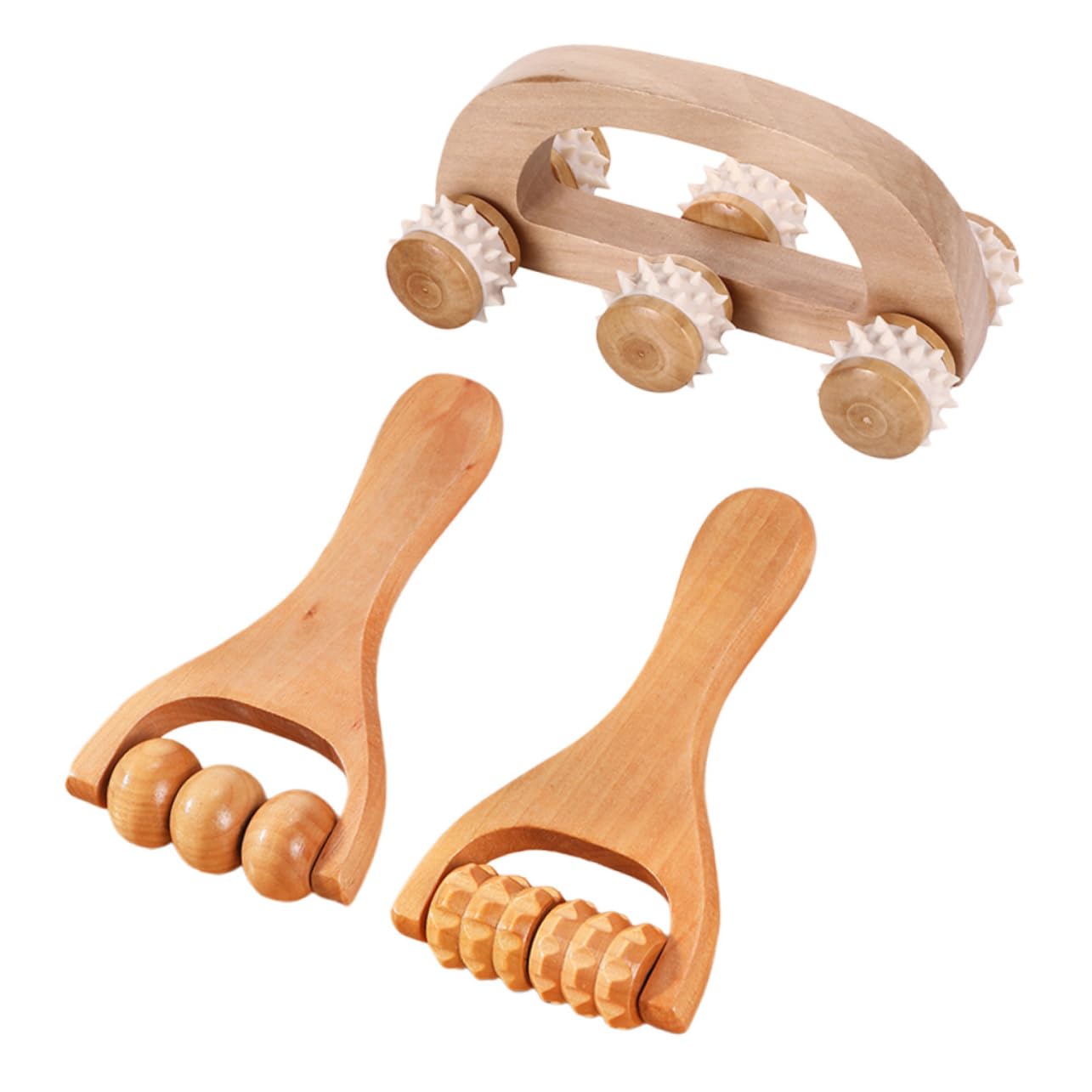 3 Set Set Massaggiatore Adulti Massaggiante Corpo Muscolo A Mano Massaggiatore A Mano Rulli Portatile Massaggio A Manuale Kit Di Legno 3 Pezzi * 3