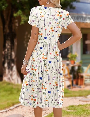 Image of HOTOUCH Women's Summer A-Line Midi Dresses 2026 Casual Floral Short Sleeve T-Shirt Dress Flowy Beach Sundress with Pockets