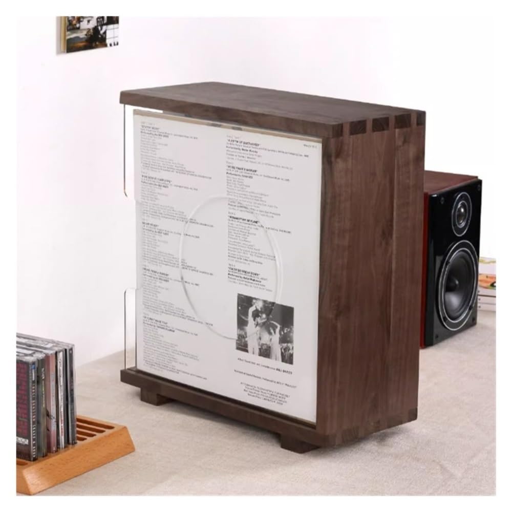 birene almacenamiento de cd y dvd Soporte for almacenamiento de discos de vinilo, caja LP con marco de madera maciza(Natural)