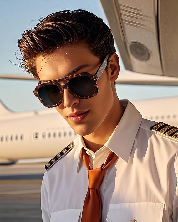 Image of FEISEDY Vintage Aviator Sunglasses Double Bridge Women Men Large Square Thick Frame Trendy Eyewear UV400 B2846