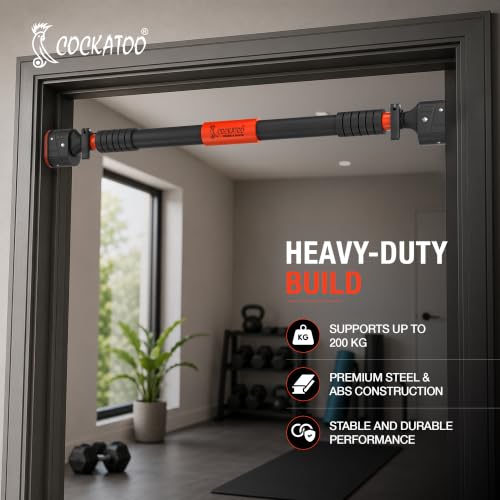 Image of Cockatoo Strong Pull-Up Bar For Kids & Adults |Anti-Skid Grip Pull Up Bar For Home | No Drill Installation Adjustable 72-110 Cms Upto 200 Kgs -Red