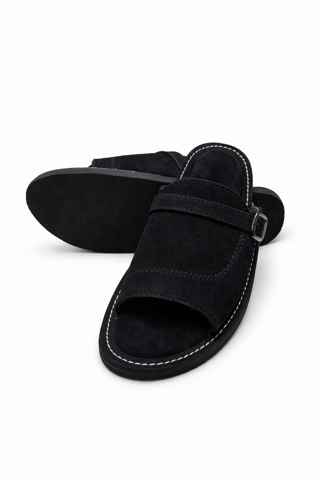 Men's Black Suede Slide Sandals with Adjustable Buckle, Open-Toe, Cushioned Footbed, Casual, Daily Wear & Ethnic Sandals-picture-24