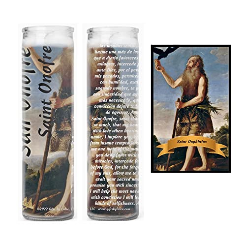 Gifts by Lulee, LLC Saint Onuphriu San Onofre Patron Saint of Homeless weavers and jurists Blessed Prayer Card Candles (2 Velas+Tarjeta Español)