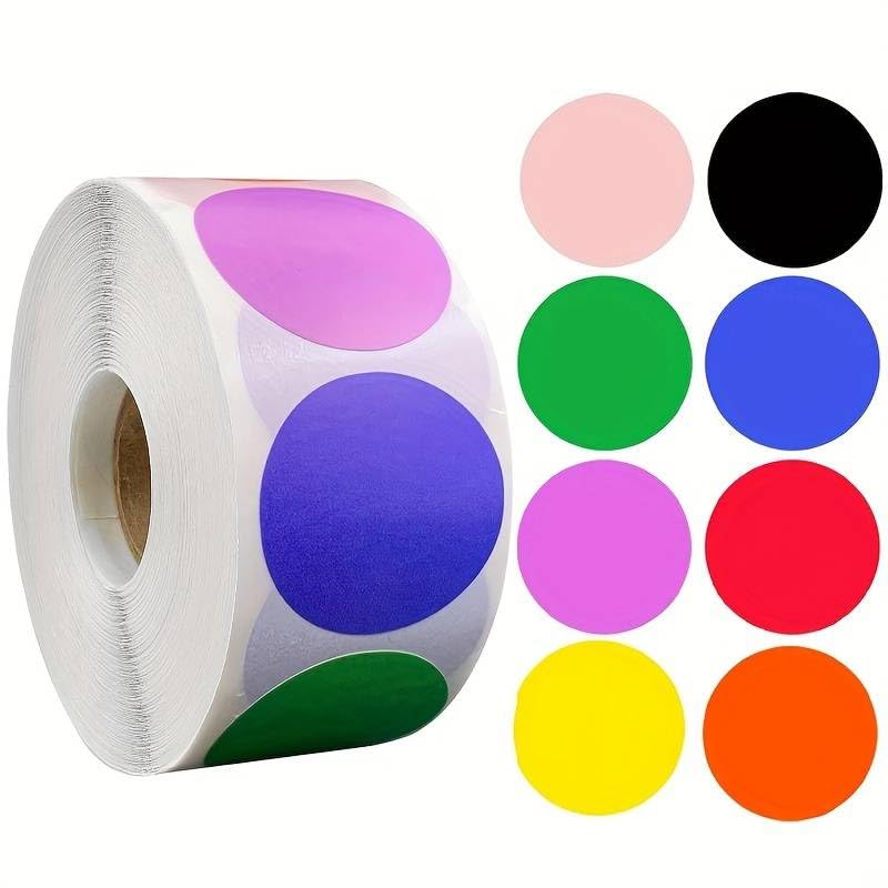Pegatinas de circulos para Niños, stickers de circulos infantiles, pegatinas infantiles, Calcomanías Infantiles de redondeles, Adhesivos de circulos en rollo, 500 pegatinas de 2.5 cm