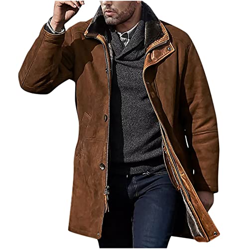 JIANGML Lederjacke Herren Braun Warm Teddy Mantel Schwarz Winter Lederjacke...