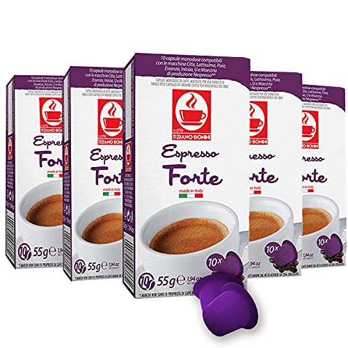 Caffe Bonini Espresso Forte Pods For Nespresso Machine Intensity 10, Forte Nespresso Compatible Capsules For Originalline Machines, 50 Count
