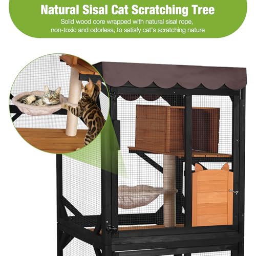 Image of GUTINNEEN Catio Outdoor Cat Enclosure on Wheels - Outside Kitty House with Upgraded Resting Box, PVC Layer, and Waterproof Roof - 71.9 inch Black
