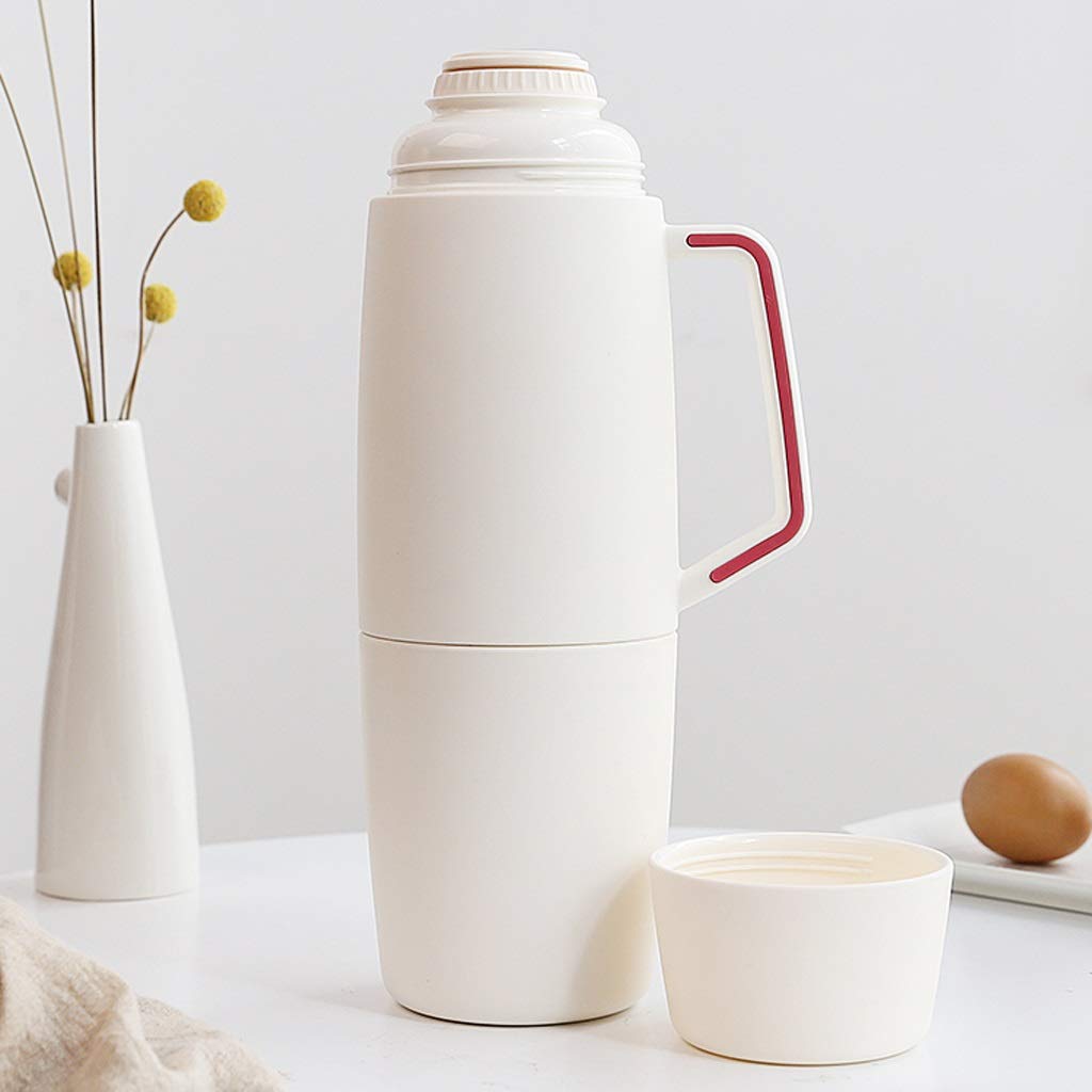 Termo Aislado Botella de Bebida aislada al vacío de 1000 ML con asa, Acero Inoxidable, Taza de Agua para Exteriores, Jarra de café, Tetera (Negro)