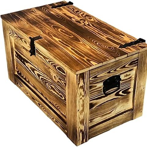 weeco Holztruhe aus Massivholz, Holzkoffer Industrieller Stil Schatztruhe Cover