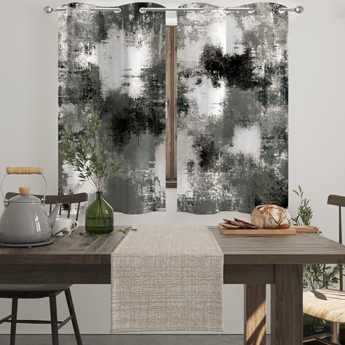 Image of Asuexpect Black Grey Abstract Curtains 2 Panels Abstract Rust Curtain Room Darkening Grommet Window Drapes Modern Decorative Window Treatments for Bedroom Living Room, 26x36 Inches, Black Grey