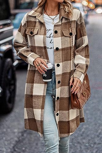 Image of PRETTYGARDEN Womens Plaid Shacket Jacket Flannel Shirts