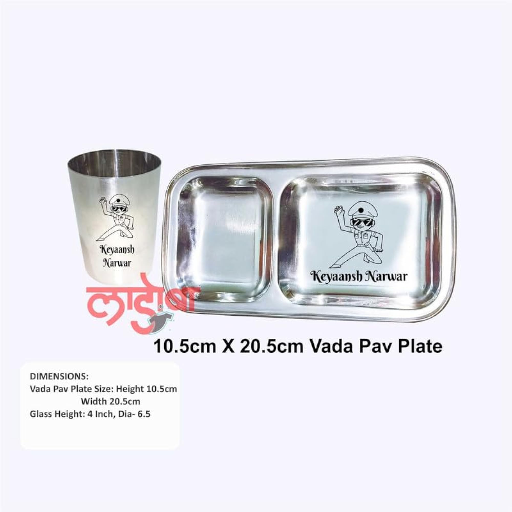 Personalized Stainless Steel Vadapav Plate, Customized Gift