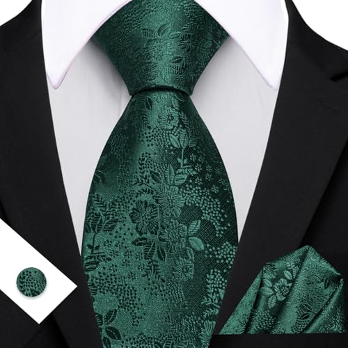 Image of Barry.Wang Flower Ties for Men Silk Woven Floral Tie Sets Necktie Handkerchief Cufflinks Wedding Party