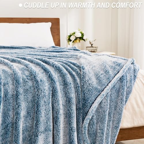 Image of Exclusivo Mezcla Plush Fuzzy Fleece Bed Blanket Queen Size, Super Soft, Fluffy and Warm Blankets Suitable for All Seasons (Mixed Teal, 90x90 Inches)