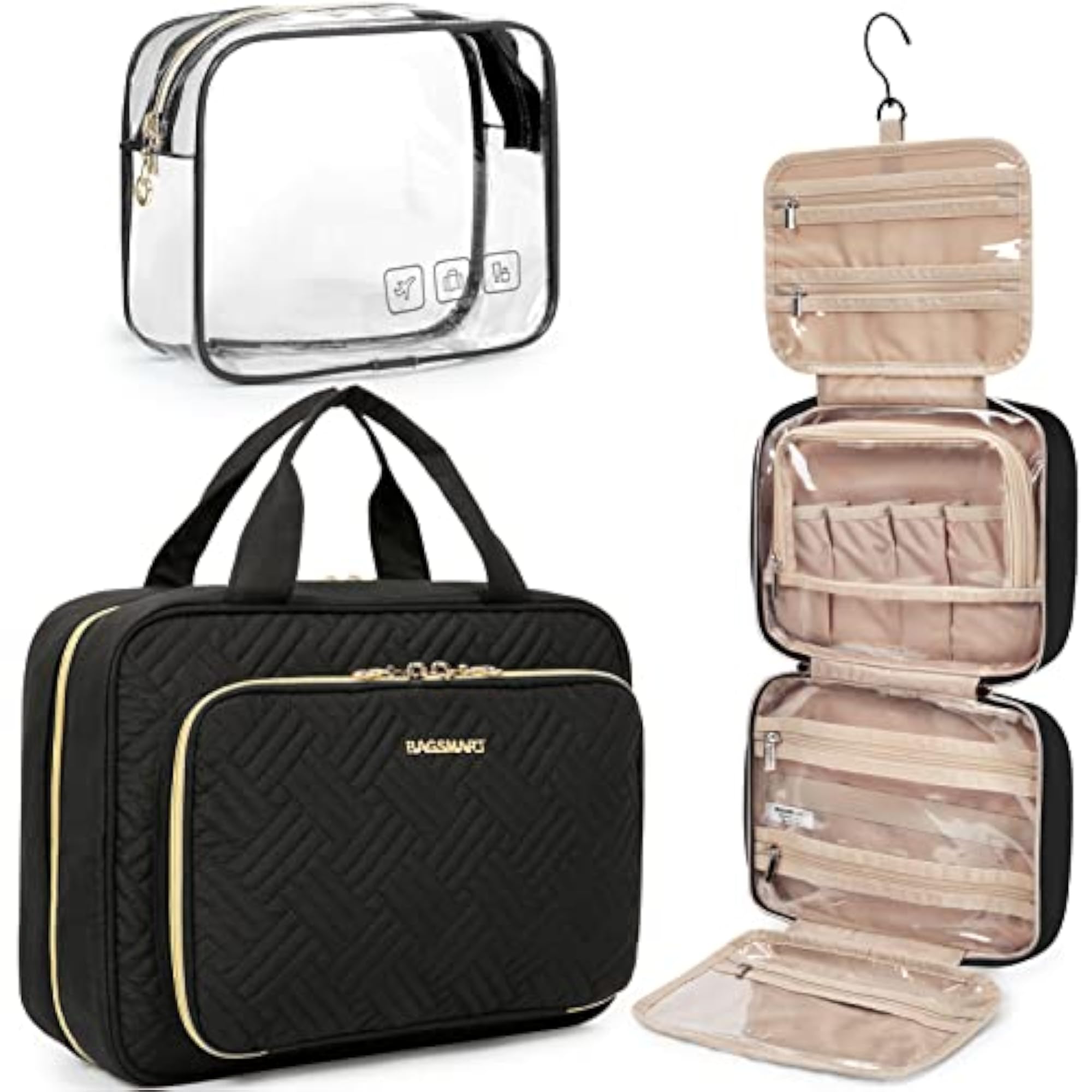 Hanging Travel Makeup Organizer with TSA Approved Cosmetic Bag
