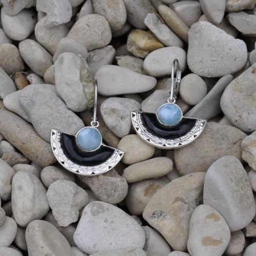 Boucles d'oreilles Larimar et perle en argent sterling de prestige