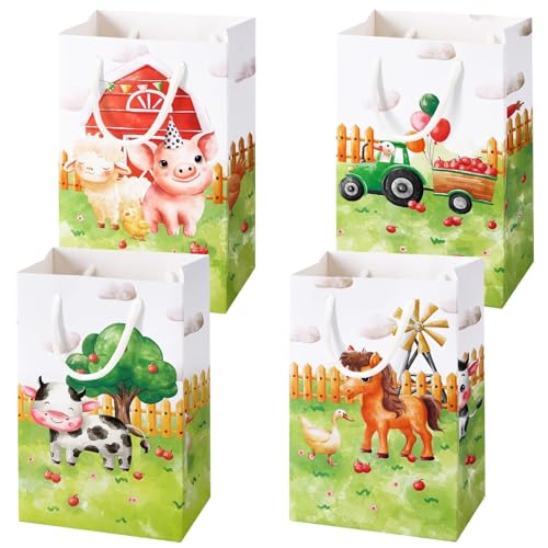 WERNNSAI Farm Party Gift Bags - 16PCS Mini Farm Animal Party Favor Bags with Handles for Kids Barnyard Birthday Supplies Farmhouse Goody Bags Candy Storage Bags for Birthday Baby Shower Decoration