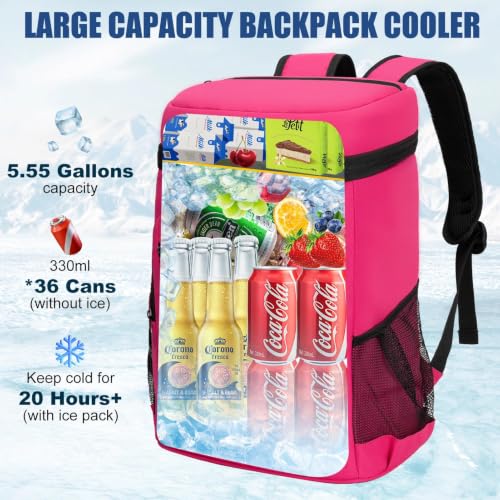 Image of Backpack Cooler Insulated Leakproof, Soft Cooler for Outdoor Camping Hiking | 7.5x13x18in, leakproof liner, waterproof oxford, multi pockets, wine opener, for camping hiking picnic fishing