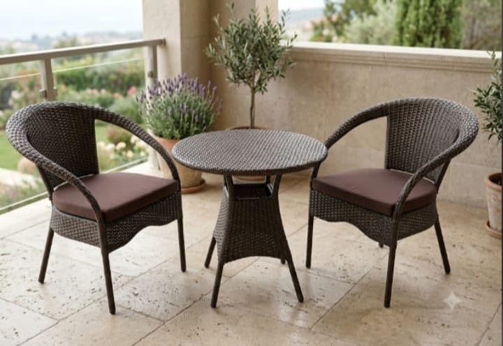 Image of PRATHAM India 4+1 Outdoor Indoor Patio Set Bistro Set Rattan Set Lawn Balcony Hall Outdoor Garden Chair Table Set (Brown Chair & Brown Cushion)