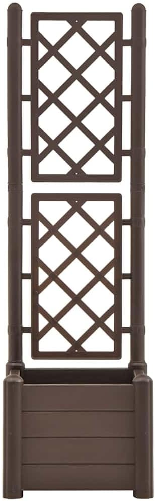 Large Mocha Polypropylene Garden Planter with Trellis 16.9 x 16.9 x 55.9 in UV-Resistant Matte Raised Planter Box for Climbing Plants, Balcony Patio Outdoor Use