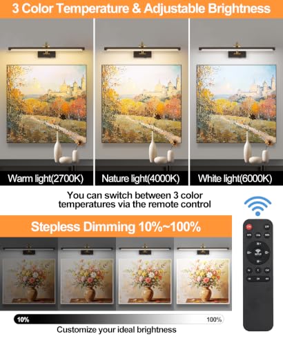 Image of Tassuowell LED Picture Lights for Wall Rechargeable, Battery Operated Art Light for Paintings (Wood Grain, 23.6inch)