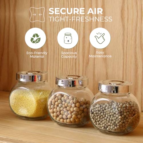 Image of Yera Spice Glass Jars with Durable Metallic Lids | for Kitchen Pantry, Snacks, Masala, Honey, Jams, Pickles, Cookies, Dry Fruits Storage | 195 ml, Set Of 12, Transparent Clear Glass-White