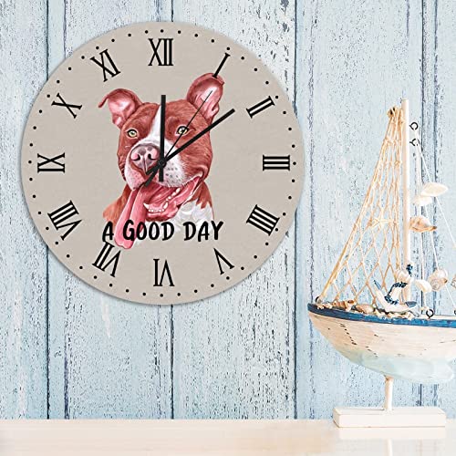 Horloge murale bois Pit Bull Terrier lisible pour décoration salon