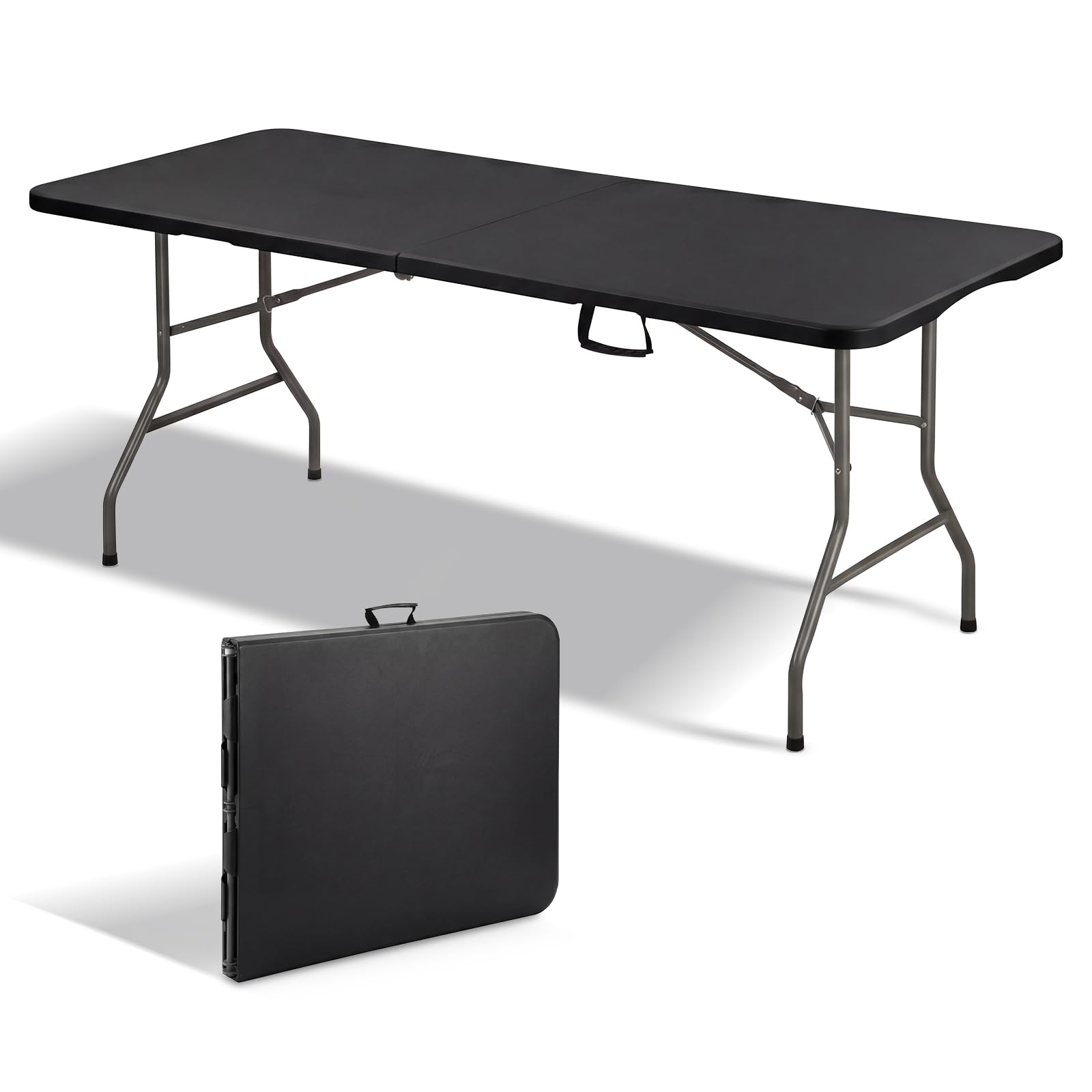 TEENO Tavolo pieghevole 180 x 74 x 74 cm | rettangolare nero | tavolo pieghevole esterno 6 oro 8 posti | con serratura di sicurezza | HDPE | tavolo da giardino pieghevole perfetto per credenze, feste