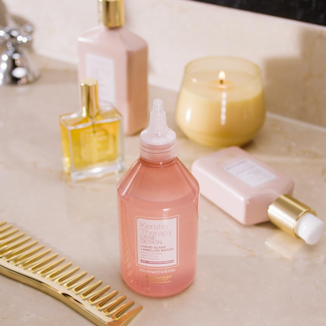 ALFAPARF MILANO Keratin Therapy Lisse Design Liquid Glass Lamellar Water for Visibly Shiny and Frizz-Free Hair - Glossy Lamination Treatment and Detangler (8.45 fl oz / 250 ml)