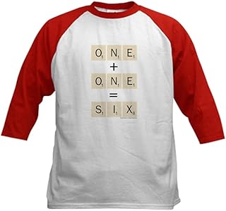 CafePress Scrabble One Plus One Six Kids Baseball Tee Kids Cotton Baseball Jersey, 3/4 Raglan Sleeve Shirt Red/White