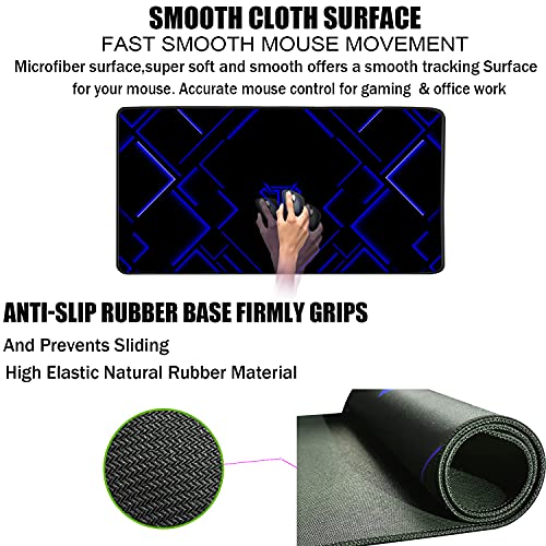 Tednetgo Large Mouse Pad, Gaming Mouse Pad, Waterproof Xl Extended Extra Large Mouse Pad With Stitched Edge, Non-Slip Large Ergonomic Mouse Pad Desk Mat For Computer Laptop, 31.5"X15.7" X 0.12", Blue #TOP2