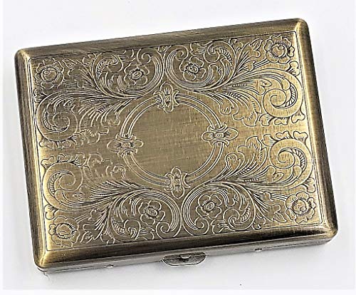 Cigarette Case Victorian Style Metal Holder for Regular, King and 100\'s Size RFID (Large, Antique Brass)