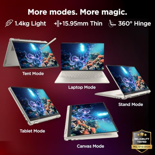 Image of Lenovo Yoga 7 2-in-1 Aura Edition Intel Evo Core Ultra 5 322 (16GB RAM /512GB SSD /14 (35.5cm) /WUXGA OLED /Yoga Pen Gen 2 /Copilot+ PC /Windows 11 /MSO 365 Basic+Office24 /Seashell /1.4Kg), 83TC005MIN