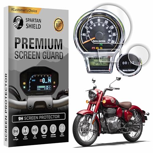 Image of Spartan Shield Screen Protector For ROYAL ENFIELD CLASSIC 350 [with Tripper Navigation Screen] - 4 inch Instrument Cluster Guard | Classic350 TFT Display Cluster Accessory 2024 [Not Tempered Glass]