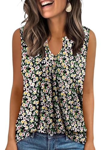 KISSMODA Tank Tops for Women Summer Casual Sleeveless Shirts Dressy Trendy V Neck Tunics Loose Notched Blouses S-3XL