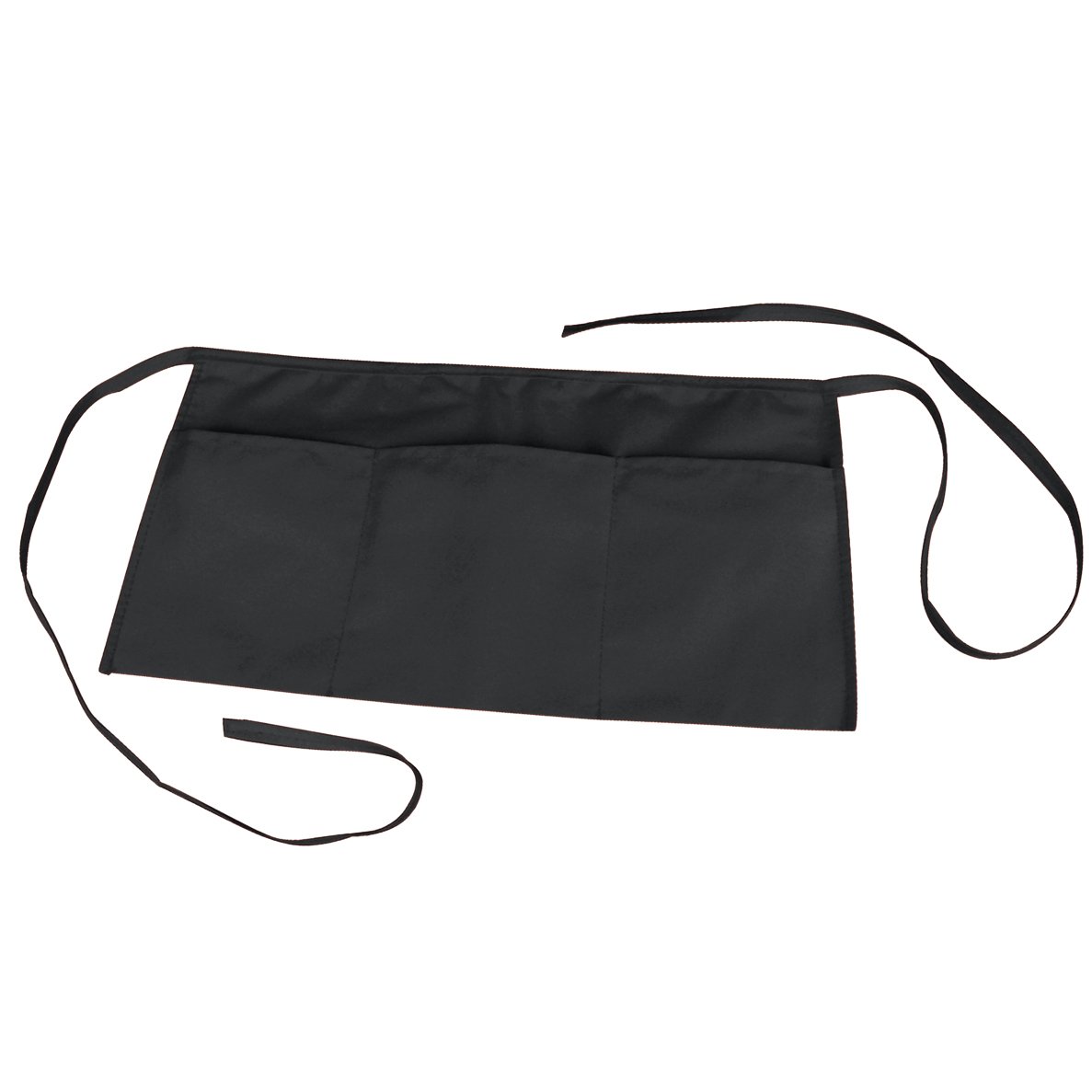 NuFazes Waist Bib Apron Spun Poly-Commercial Restaurant Kitchen 3 Pocket in Black - 100 Pack