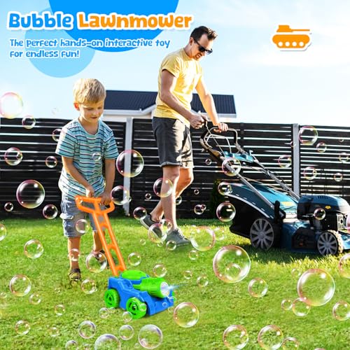 Joellfuner Rasenmäher Kinder Seifenblasenmaschine, Bubble Machine mit Seifenblasenwerkzeug, Sommer Outdoor Gartenspielzeug Tank Seifenblasen Rasenmäher, Mädchen Junge Geburtstagsgeschenke ab 3+ (Grün)