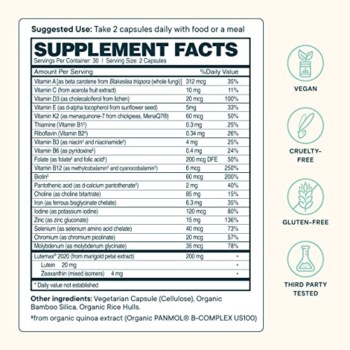 Ora Organic Plant Based Multivitamin for Women and Men, Bluelight Protection - Brain, Eye, Energy, Immune, Skin, Hair, Heart, and Bone Health Support, 60 Vegan Capsules - Image 4