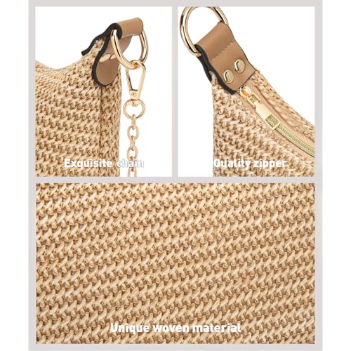 Image of CROJUYI Straw Shoulder Bag for Women Soft Small Woven Shoulder Purse Handbag,Beach Tote Straw Bag for Summer