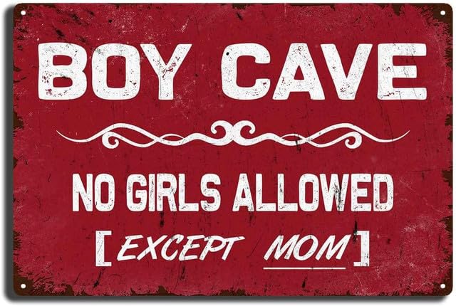 Geroclonup Targa in metallo con scritta in lingua inglese No Girls Allowed Except Mom (lingua italiana non garantita), per camera da letto, camera da letto, 20 x 30 cm