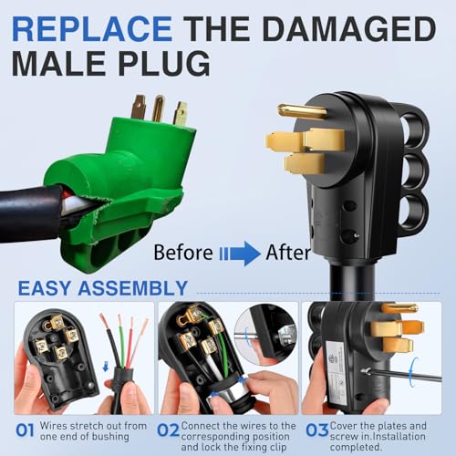 Image of Nilight 50 Amp RV Male Replacement Plug with Handle ETL Listed | 125 /250 Volt Heavy Duty Receptacle NEMA 14-50P for Camper Caravan Motorhome Van Trailer