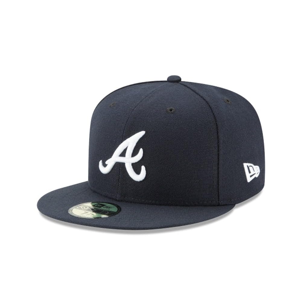 New Era MLB 59FIFTY Baseballkappe, Atlanta Braves, marineblau, Team-Farbe-Logo, authentische Kollektion, auf Feld-Baseballkappe