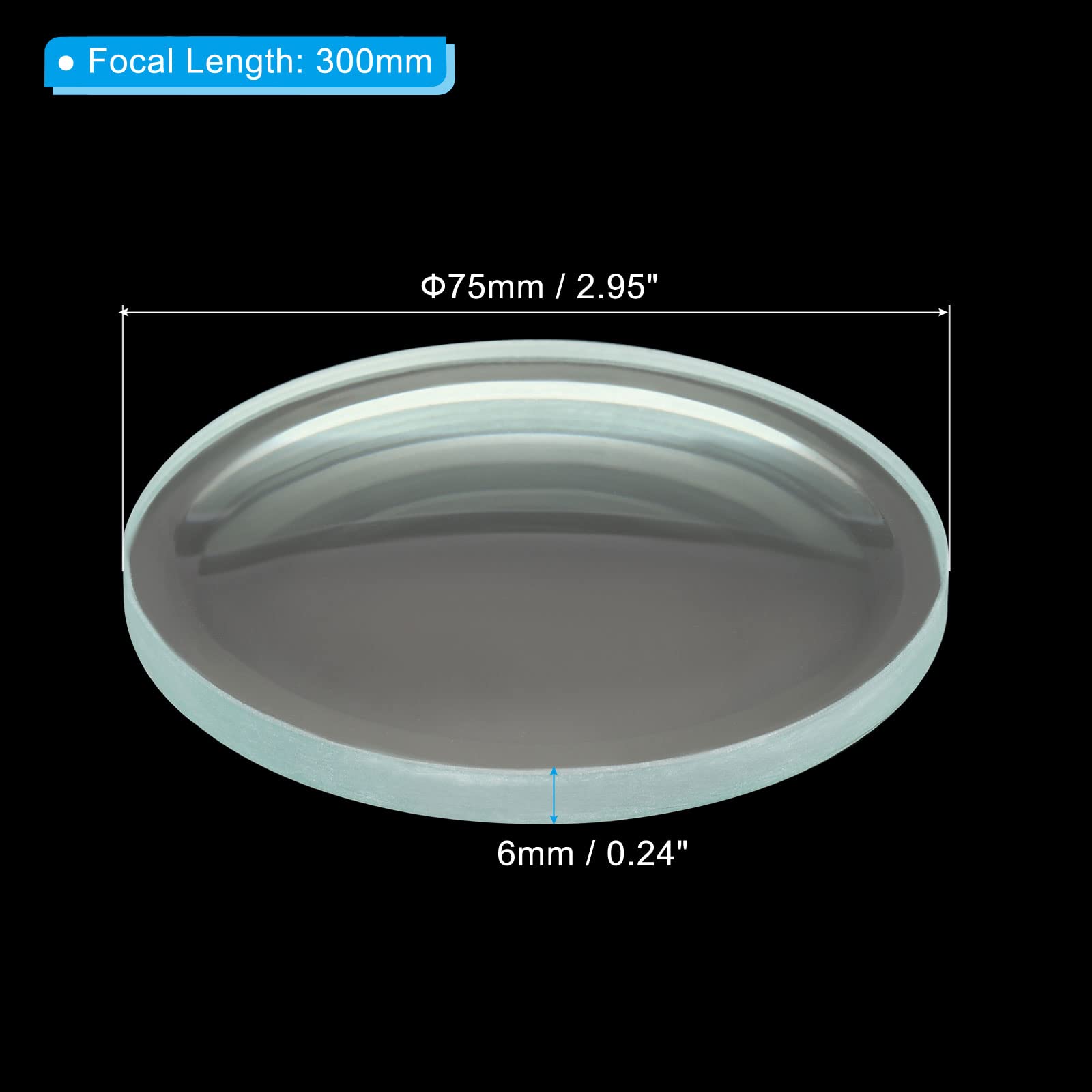 PATIKIL 300 mm ostrość długość podwójna wklęsła soczewka 75 mm średnica 6 mm wysokość szkło optycznie polerowane okrągłe krawędzie obiektyw do eksperymentów fizycznych przezroczysty