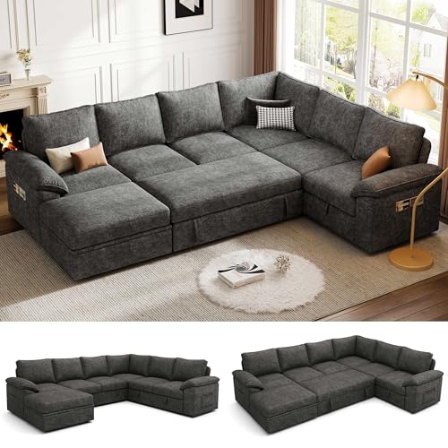 SUAWY 108 Inch Sectional Sleeper Sofa with Pull Out...