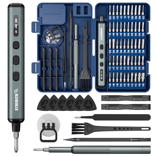 Image of STREBITO Mini Electric Screwdriver Set, 67 in 1 Electric Precision Screwdriver - 50 S2 Magnetic Bits, 5 Torque Settings, 4 LED Lights, Electric Screwdriver Kit for PC Phone Laptop Camera Electronics